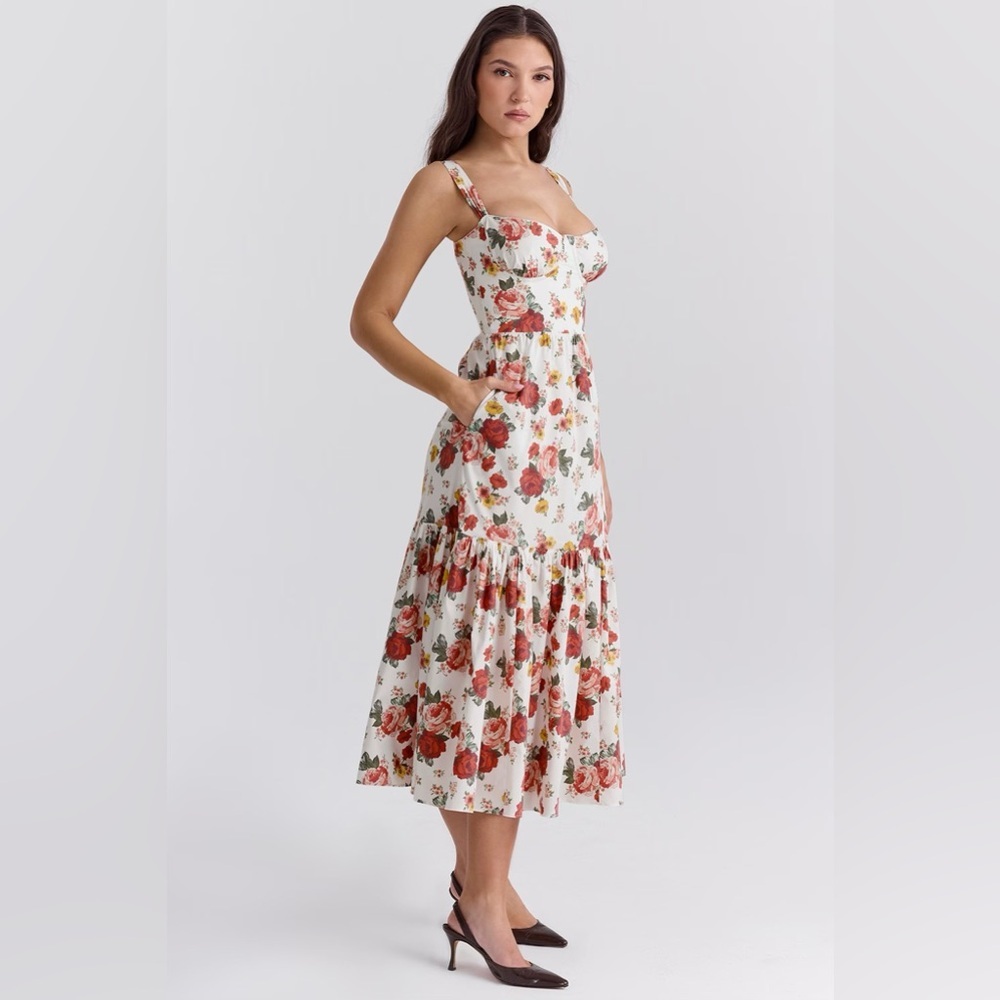 House of CB Elia Italian Rose Print Cotton Midi Sundress Plus cup